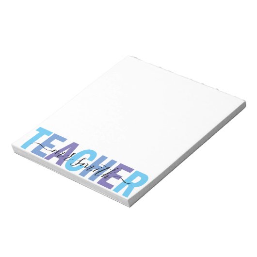 Bloc-note Nom du script de l'enseignant Mens bleu et violet (Tourné)