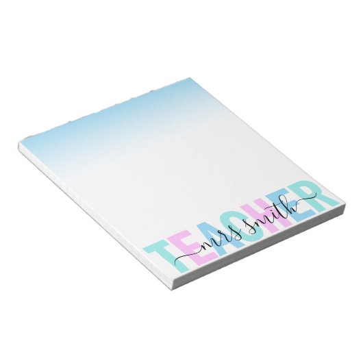 Bloc-note Nom du script de l'enseignant Pink violet Aqua Omb (Incliné)