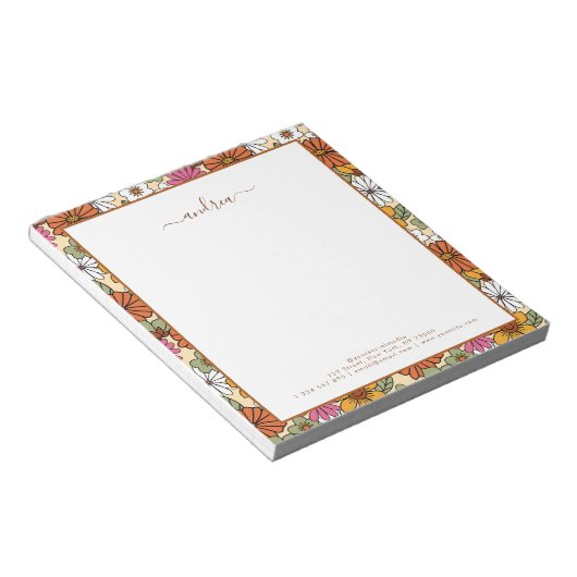 Bloc-note Nom du script super Retro Floral & Custom Business (Incliné)