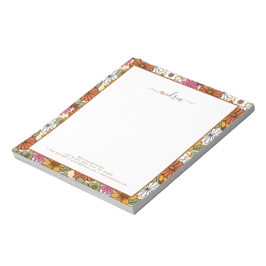 Bloc-note Nom du script super Retro Floral & Custom Business (Tourné)