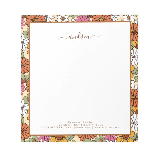 Bloc-note Nom du script super Retro Floral & Custom Business (Devant)