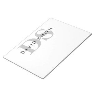 Bloc-note Nom et monogramme modernes Blanc Noir & Gris