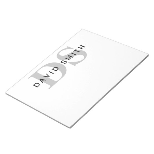 Bloc-note Nom et monogramme modernes | Blanc Noir & Gris (Incliné)