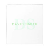 Bloc-note Nom et monogramme modernes | Vert et blanc (Devant)