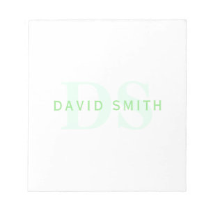 Bloc-note Nom et monogramme modernes Vert et blanc
