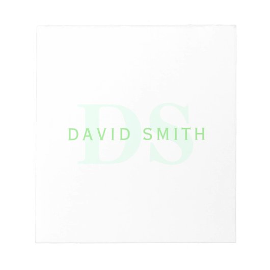Bloc-note Nom et monogramme modernes | Vert et blanc (Devant)