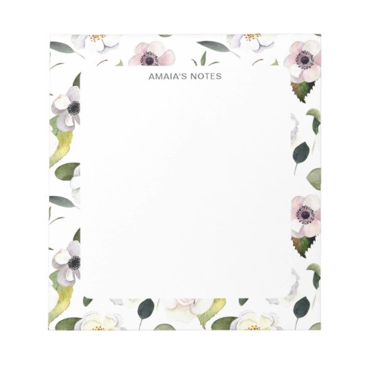 Bloc-note Nom floral élégant personnalisé (Devant)