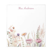 Bloc-note Nom floral rose enseignant (Devant)