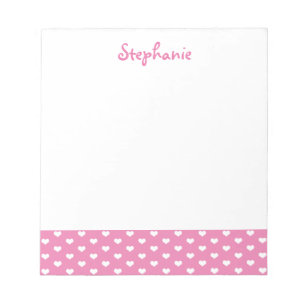Bloc-note Nom Girly personnalisé par motif rose de coeurs