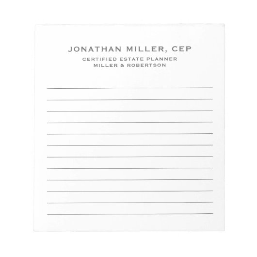 Bloc-note Nom linéaire simple Titre Entreprise Entreprise En (Devant)