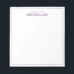 Bloc-note Nom moderne Monogramme encadré personnalisé violet<br><div class="desc">Ce bloc-notes moderne dispose d'un simple monogramme à deux lignes et d'un cadre mince. Utilisez le formulaire modèle pour ajouter votre personnalisation.</div>