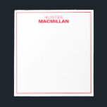 Bloc-note Nom moderne Monogramme encadré rouge personnalisé<br><div class="desc">Ce bloc-notes moderne dispose d'un simple monogramme à deux lignes et d'un cadre mince. Utilisez le formulaire modèle pour ajouter votre personnalisation.</div>