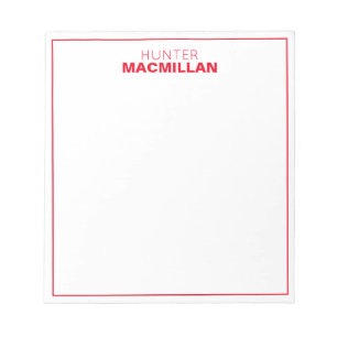 Bloc-note Nom moderne Monogramme encadré rouge personnalisé