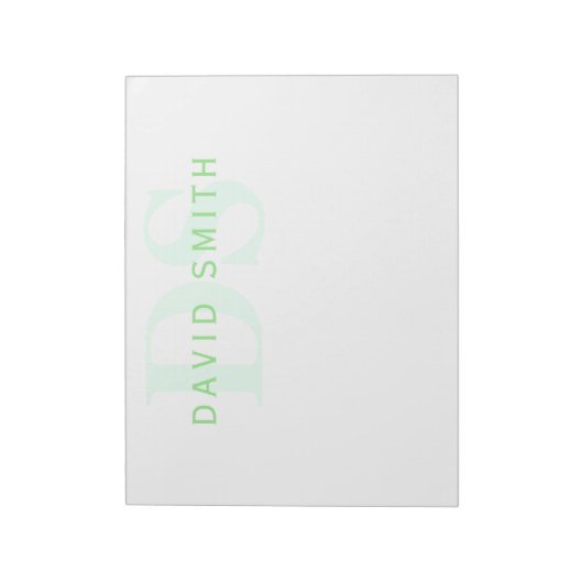 Bloc-note Nom moderne & monogramme | Vert & Blanc (Tourné)