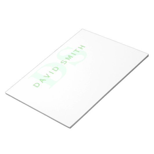 Bloc-note Nom moderne & monogramme | Vert & Blanc (Incliné)
