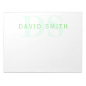 Bloc-note Nom moderne & monogramme | Vert & Blanc (Devant)