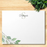 Bloc-note Nom Monogramme Aquarelle<br><div class="desc">Ce bloc-notes personnalisé est décoré de feuillage dans les tons verts. Facilement personnalisable avec votre nom et monogramme. Utilisez l'outil de conception pour modifier la taille, le style ou la couleur du texte. En créant notre oeuvre, vous ne trouverez pas cette image exacte d'autres créateurs. Aquarelle originale © Michele Davies....</div>