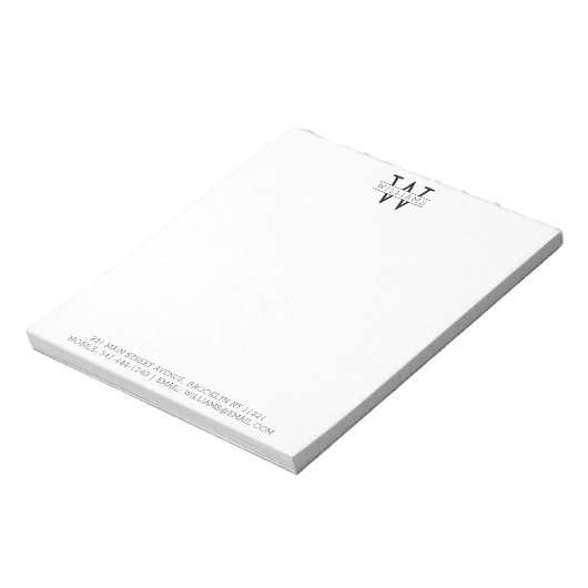 Bloc-note Nom Monogramme classique Adresse Simple Profession (Tourné)