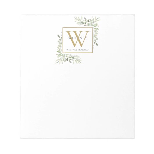 Bloc-note Nom monogramme de verdure élégant (Devant)