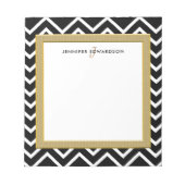 Bloc-note Nom monogramme du motif de chevron noir moderne (Devant)