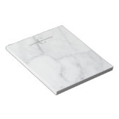 Bloc-note Nom monogramme élégant en marbre gris blanc (Incliné)