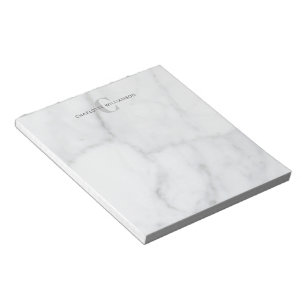 Bloc-note Nom monogrammé élégant sur marbre gris blanc