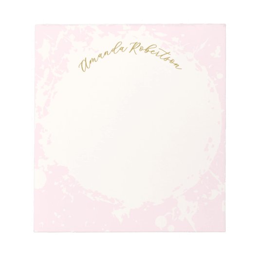 Bloc-note Nom Monogramme Pastel Rose Or Éclaboussé Élégant (Devant)
