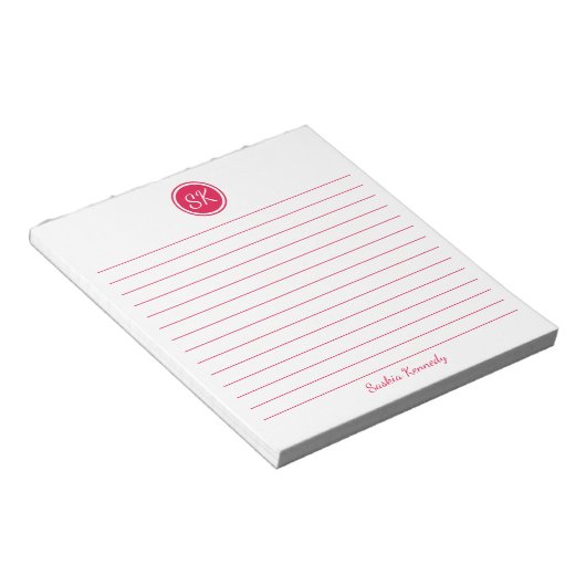 Bloc-note Nom Monogramme Simplement Élégant avec Ligne Rouge (Incliné)