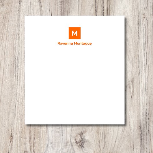 Bloc-note Nom Monogramme Tendance Chic Moderne Orange Couche