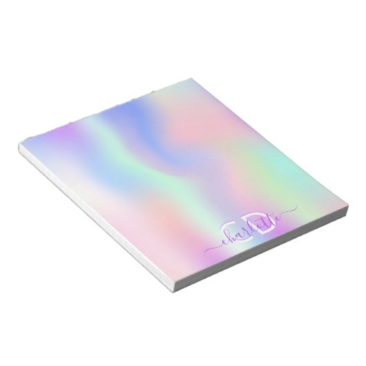 Bloc-note Nom monographique en violet rose holographique (Incliné)