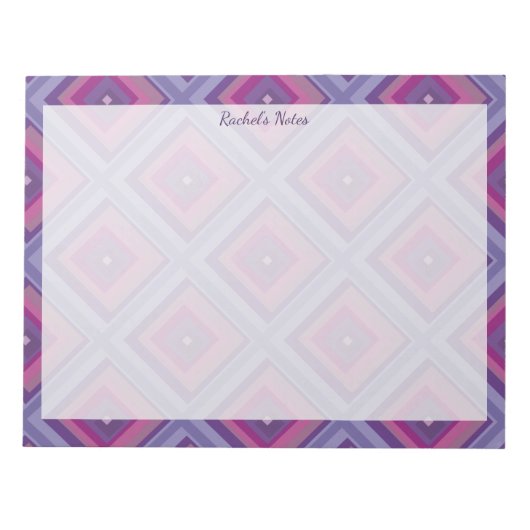 Bloc-note Nom Motif Carrés Damier Diamant Rose Violet (Devant)