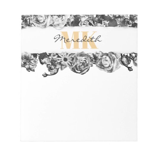 Bloc-note Nom personnalisable Gold Roses Chic Monogramme Lux (Devant)