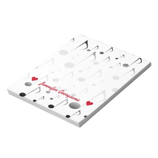 Bloc-note Nom personnalisable ; Nombreux Motif de notes musi (Tourné)