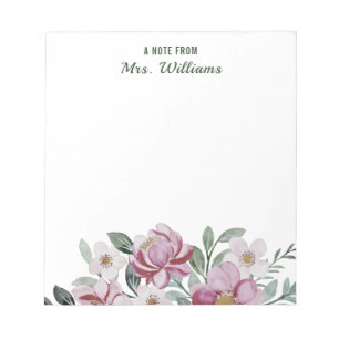 Bloc-note Nom Personnalisé Aquarelle Fleurs Floral Une Note