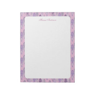 Bloc-note Nom personnalisé avec une bordure florale rose élé