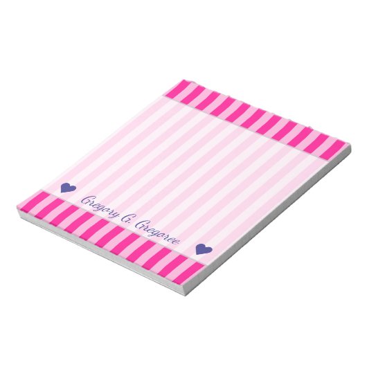 Bloc-note Nom personnalisé + Bandes roses claires et roses p (Tourné)