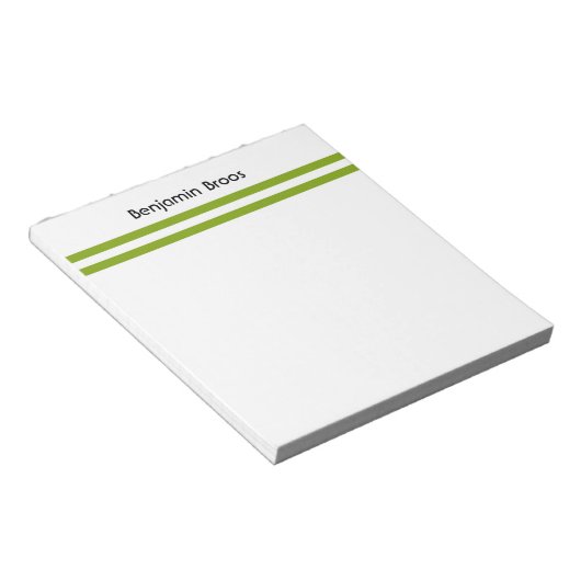 Bloc-note Nom personnalisé bandes vert et blanc (Incliné)