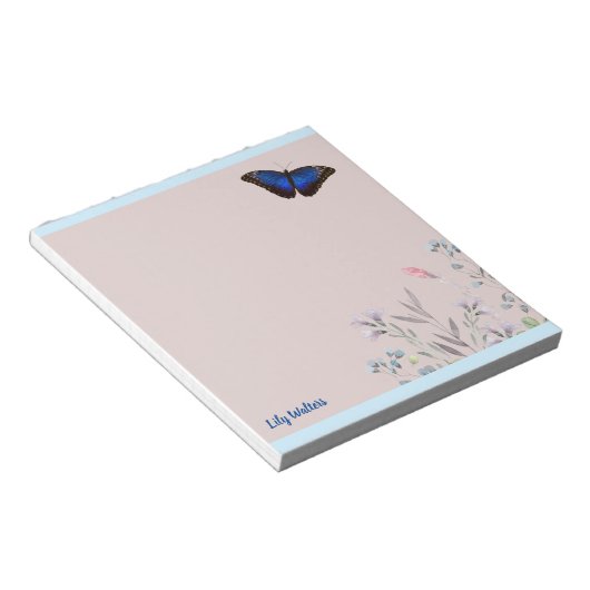 Bloc-note Nom personnalisé Beau papillon bleu Morpho (Incliné)