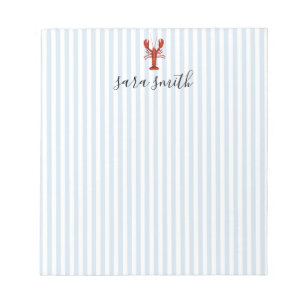 Bloc-note Nom personnalisé de homard rayure bleue côtière