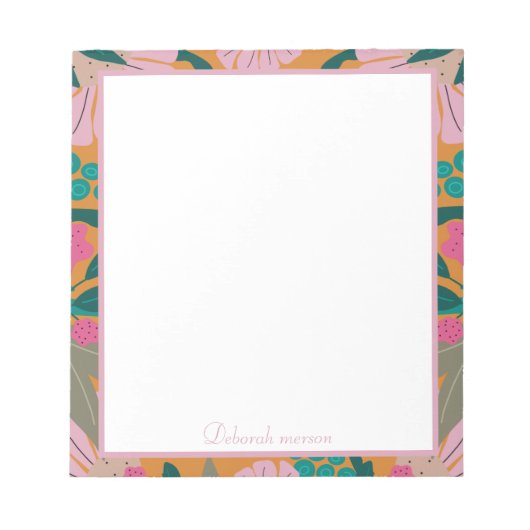 Bloc-note Nom personnalisé de l'enseignant floral stylé tend (Devant)