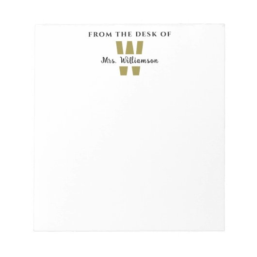 Bloc-note Nom Personnalisé De L'Enseignant Monogramme Du Bur (Devant)