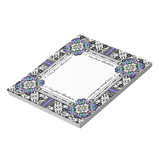 Bloc-note Nom personnalisé Elegant Damask Purple et Aqua (Tourné)