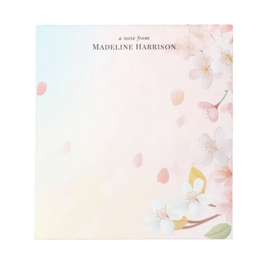 Bloc-note Nom personnalisé Fleur de cerisier rose délicate (Devant)