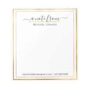 Bloc-note Nom personnalisé Gold À Partir Du Bureau Du Bloc