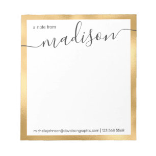 Bloc-note Nom personnalisé Gold White À Partir Du Bureau D