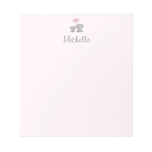 Bloc-note Nom personnalisé Maman éléphant mignonne & Bébé Ro (Devant)