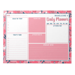 Bloc-note Nom personnalisé Moderne Floral Daily Planner