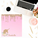 Bloc-note Nom personnalisé Parties scintillant or Drives Flo<br><div class="desc">Bloc-notes de Parties scintillant en or de nom personnalisé Floral Unicorn</div>