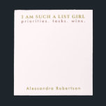 Bloc-note Nom personnalisé Pastel Rose Gold Typographie Mini<br><div class="desc">Elégant design chic minimaliste look premium bloc-notes personnalisé pour le fabricant de listes sans excuses. Délicat rose pastel féminin arrière - plan et classe typographie dorée. Ajoutez votre nom et texte personnalisé, par exemple l'expression I AM TECH A LIST GIRL qui résonne si bien avec certains d'entre nous. Nous voulons...</div>