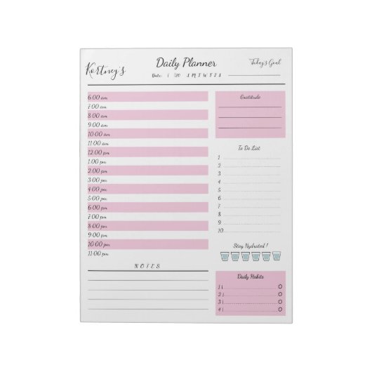Bloc-note Nom personnalisé planificateur quotidien minimal B (Tourné)